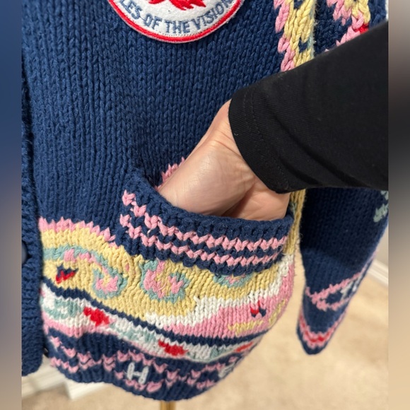Vintage Together! Colorful Navy Knit Embroidered Cardigan Sweater w/ Pockets - Picture 4 of 15
